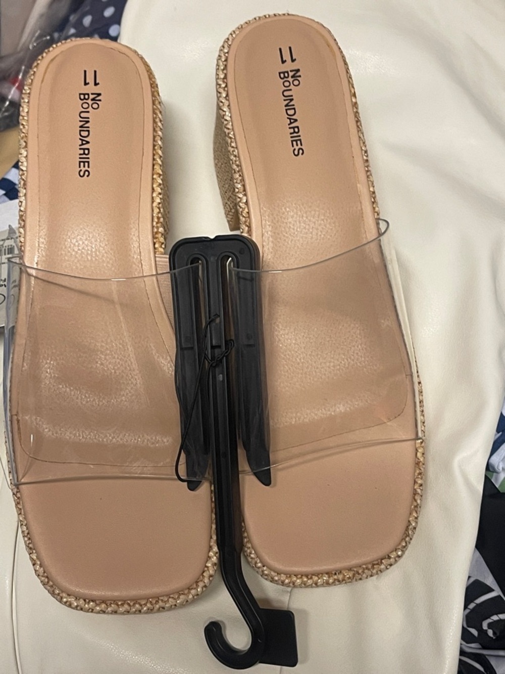 No Boundaries Clear Strap Slide Sandals in Nude Tan